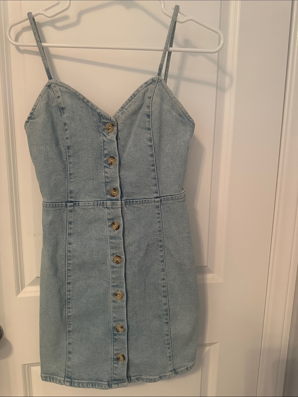 Zara Light Blue Denim Button-Front Mini Dress